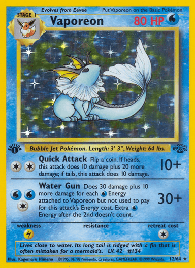 Carta Vaporeon 12/64 do set Jungle — Pokémon TCG | Bynx
