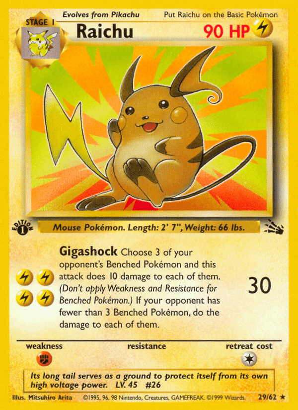 Carta Raichu 29/62 do set Fossil — Pokémon TCG | Bynx
