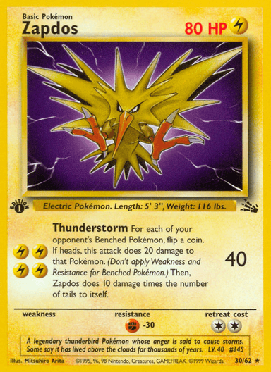 Carta Zapdos 30/62 do set Fossil — Pokémon TCG | Bynx