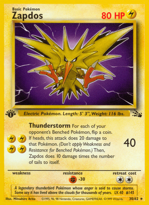 Carta Zapdos 30/62 do set Fossil — Pokémon TCG | Bynx