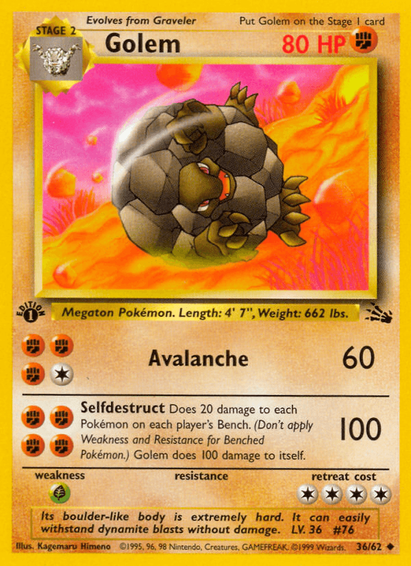 Carta Golem 36/62 do set Fossil — Pokémon TCG | Bynx