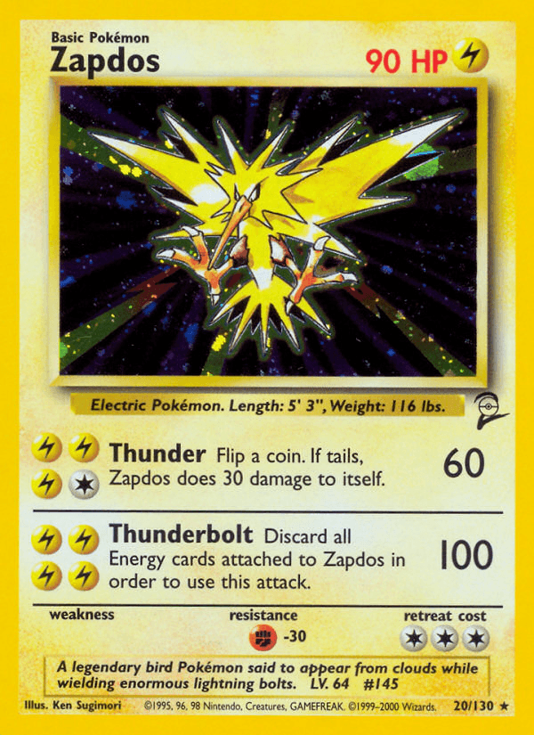 Carta Zapdos 20/130 do set Base Set 2 — Pokémon TCG | Bynx