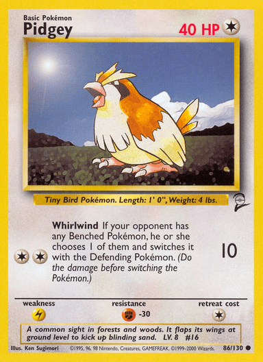Carta Pidgey 86/130 do set Base Set 2 — Pokémon TCG | Bynx
