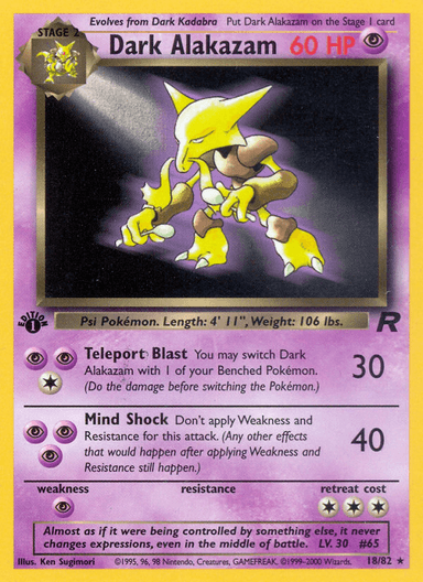 Carta Dark Alakazam 18/82 do set Team Rocket — Pokémon TCG | Bynx