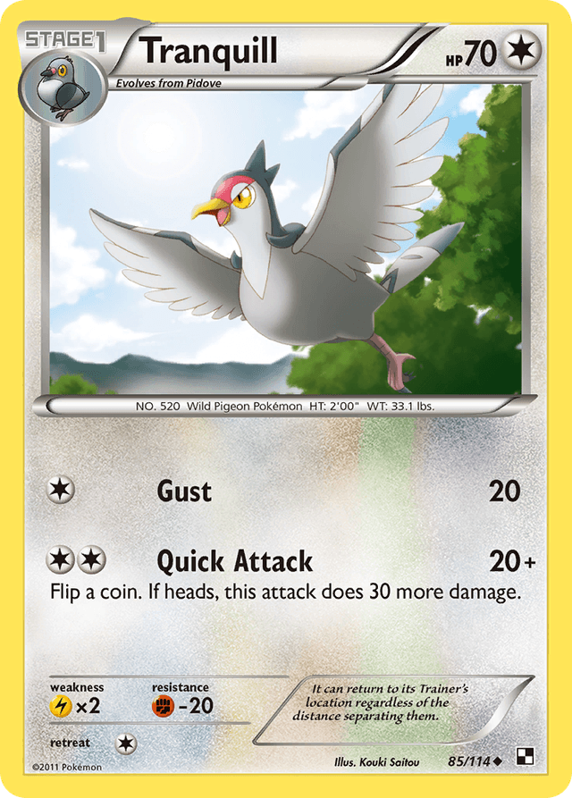 Carta Tranquill 85/114 do set Black & White — Pokémon TCG | Bynx