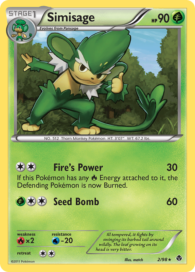 Carta Simisage 2/98 do set Emerging Powers — Pokémon TCG | Bynx