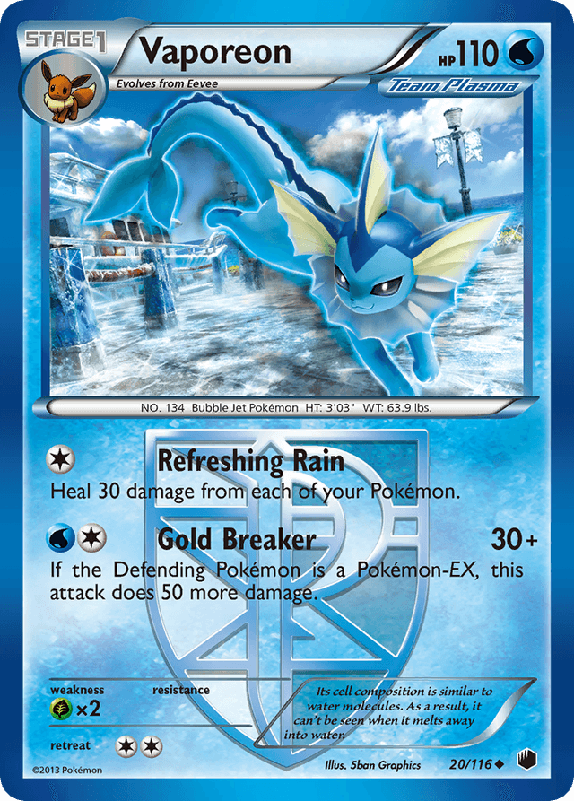 Carta Vaporeon 20/116 do set Plasma Freeze — Pokémon TCG | Bynx