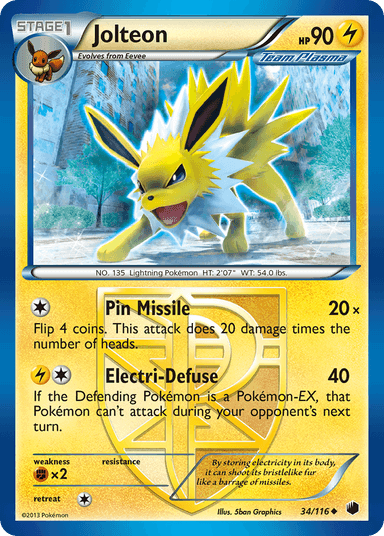 Carta Jolteon 34/116 do set Plasma Freeze — Pokémon TCG | Bynx