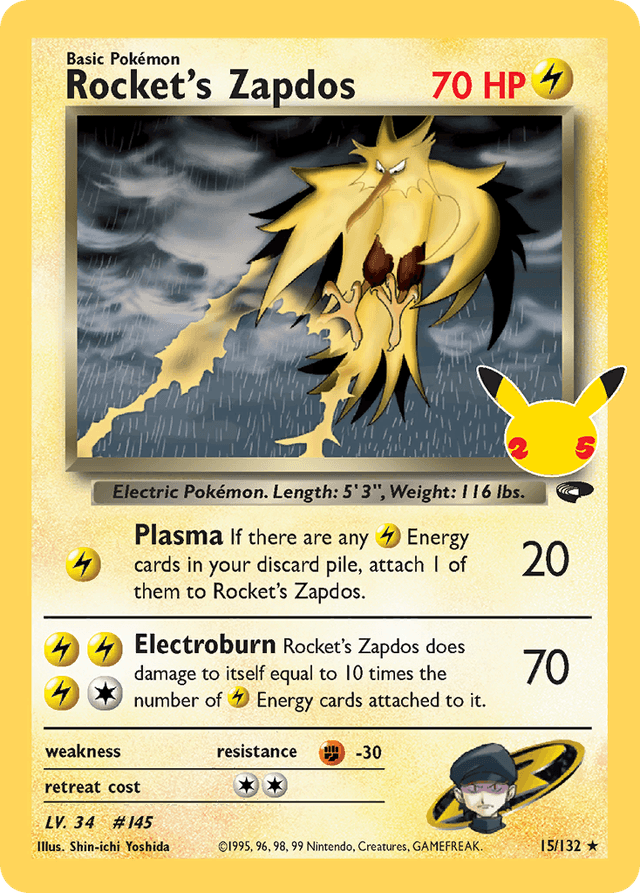 Carta Rocket's Zapdos 15/25 do set Celebrations: Classic Collection — Pokémon TCG | Bynx