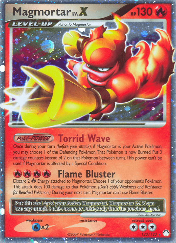 Carta Magmortar LV.X 123/123 do set Mysterious Treasures — Pokémon TCG | Bynx