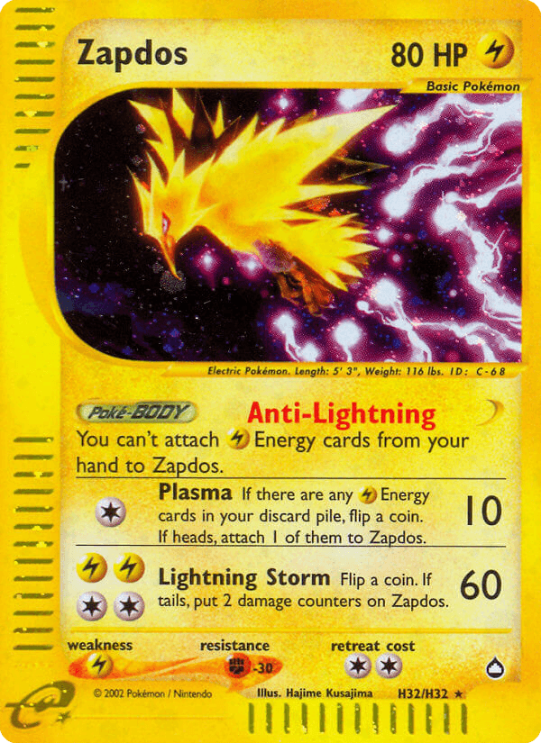 Carta Zapdos H32/147 do set Aquapolis — Pokémon TCG | Bynx