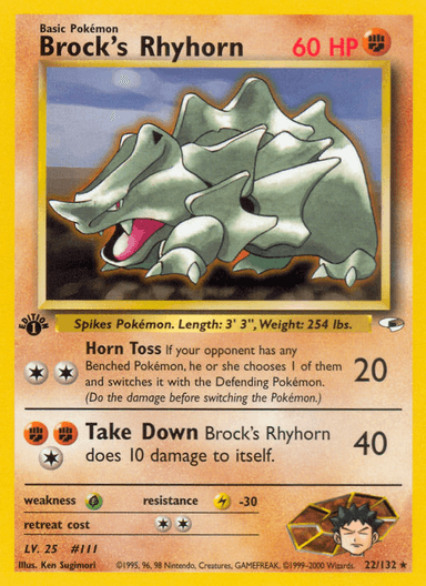 Carta Brock's Rhyhorn 22/132 do set Gym Heroes — Pokémon TCG | Bynx