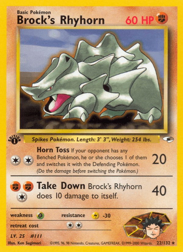 Carta Brock's Rhyhorn 22/132 do set Gym Heroes — Pokémon TCG | Bynx