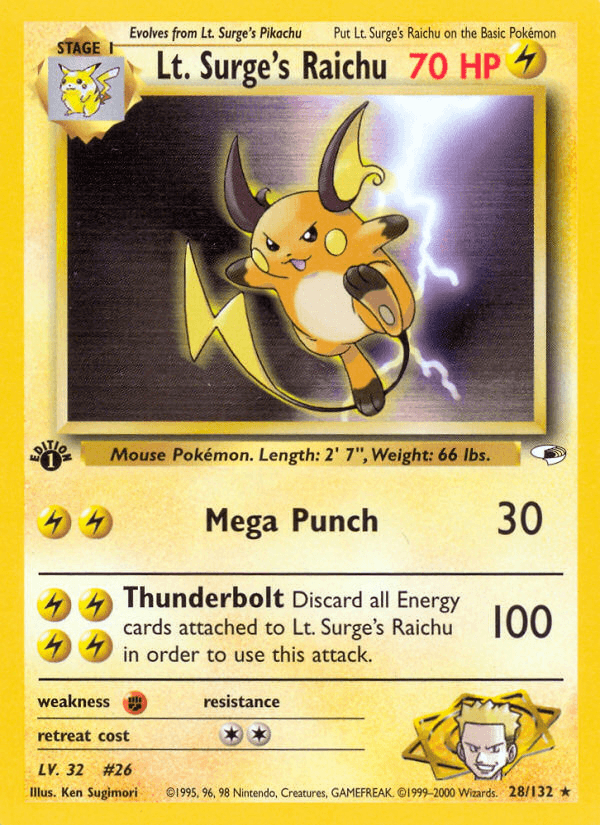 Carta Lt. Surge's Raichu 28/132 do set Gym Heroes — Pokémon TCG | Bynx