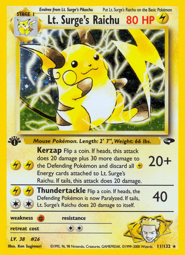 Carta Lt. Surge's Raichu 11/132 do set Gym Challenge — Pokémon TCG | Bynx