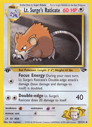 Carta Lt. Surge's Raticate 53/132 do set Gym Challenge — Pokémon TCG | Bynx