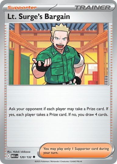 Carta Lt. Surge's Bargain 120/132 do set Mega Evolution — Pokémon TCG | Bynx