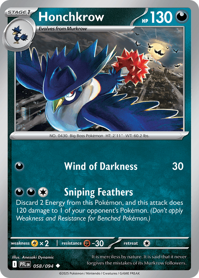 Carta Honchkrow 58/94 do set Phantasmal Flames — Pokémon TCG | Bynx