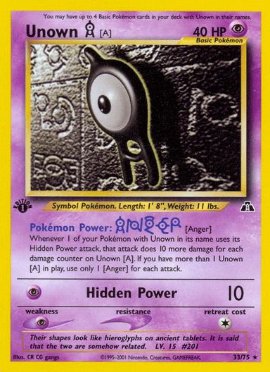Carta Unown [A] 33/75 do set Neo Discovery — Pokémon TCG | Bynx