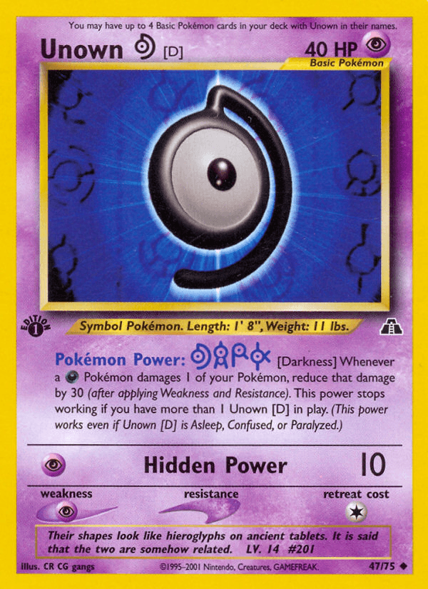 Carta Unown [D] 47/75 do set Neo Discovery — Pokémon TCG | Bynx