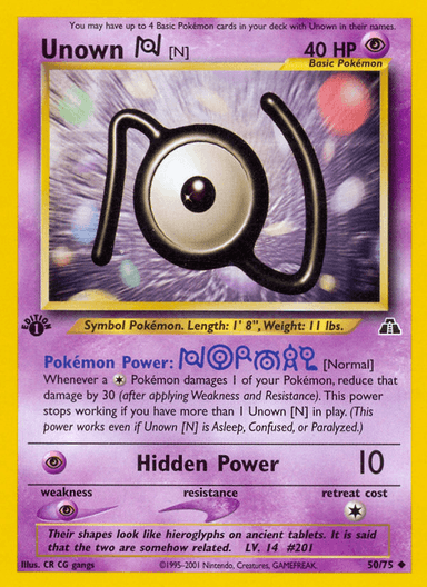 Carta Unown [N] 50/75 do set Neo Discovery — Pokémon TCG | Bynx