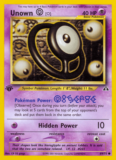 Carta Unown [O] 69/75 do set Neo Discovery — Pokémon TCG | Bynx