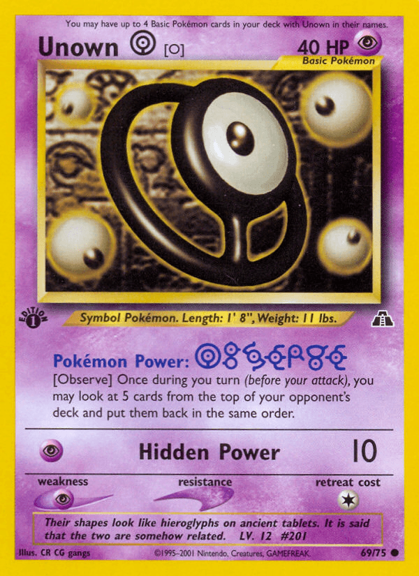 Carta Unown [O] 69/75 do set Neo Discovery — Pokémon TCG | Bynx