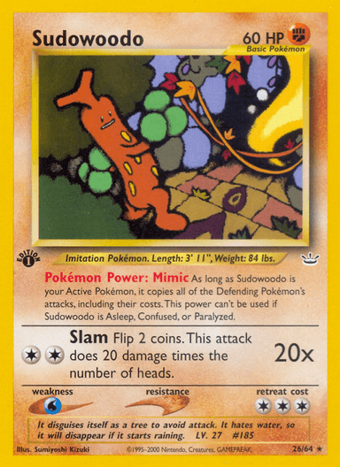 Carta Sudowoodo 26/64 do set Neo Revelation — Pokémon TCG | Bynx