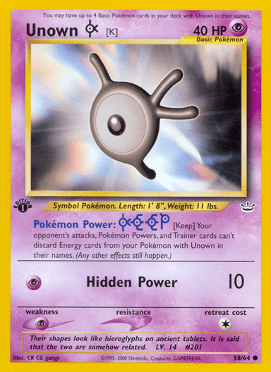 Carta Unown [K] 58/64 do set Neo Revelation — Pokémon TCG | Bynx