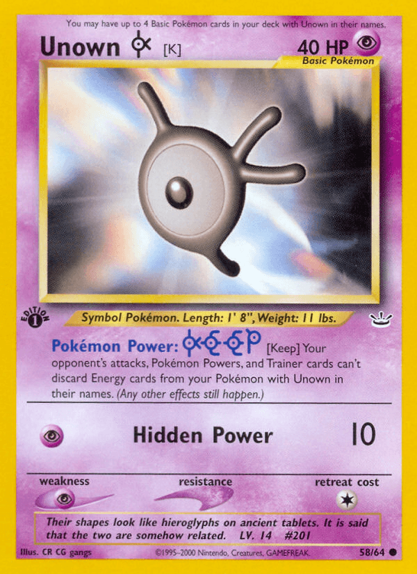Carta Unown [K] 58/64 do set Neo Revelation — Pokémon TCG | Bynx