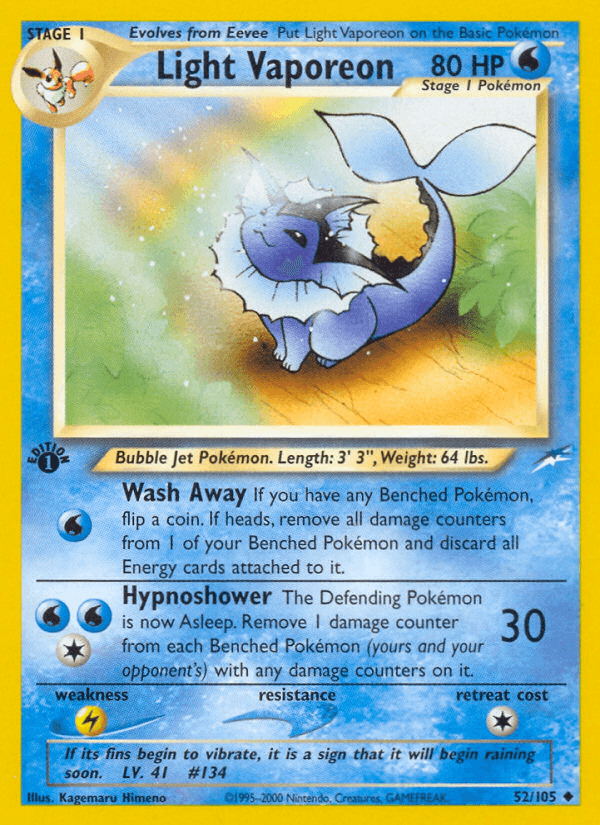 Carta Light Vaporeon 52/105 do set Neo Destiny — Pokémon TCG | Bynx