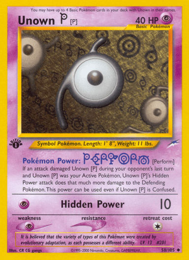 Carta Unown [P] 58/105 do set Neo Destiny — Pokémon TCG | Bynx