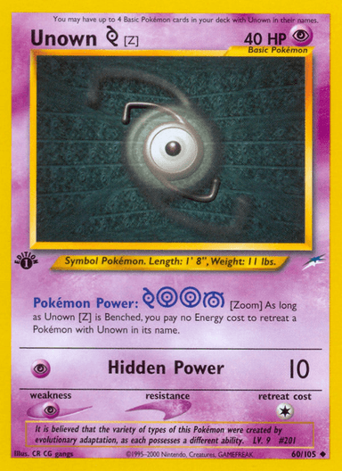 Carta Unown [Z] 60/105 do set Neo Destiny — Pokémon TCG | Bynx
