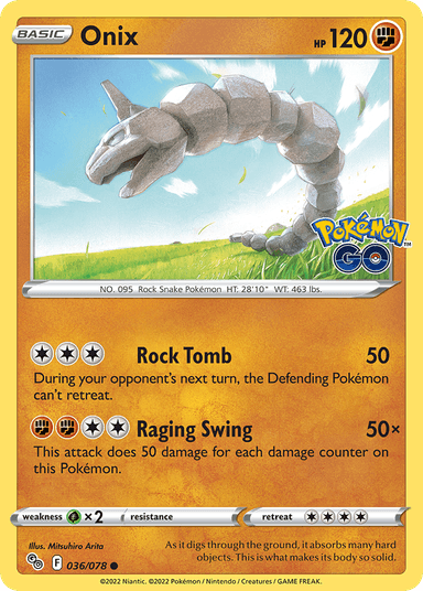 Carta Onix 36/78 do set Pokémon GO — Pokémon TCG | Bynx