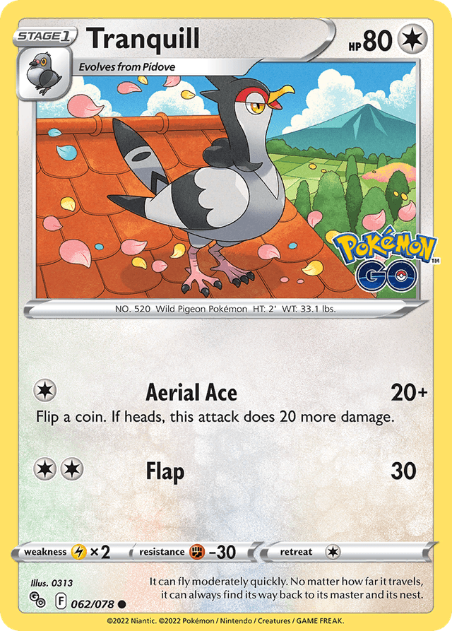 Carta Tranquill 62/78 do set Pokémon GO — Pokémon TCG | Bynx