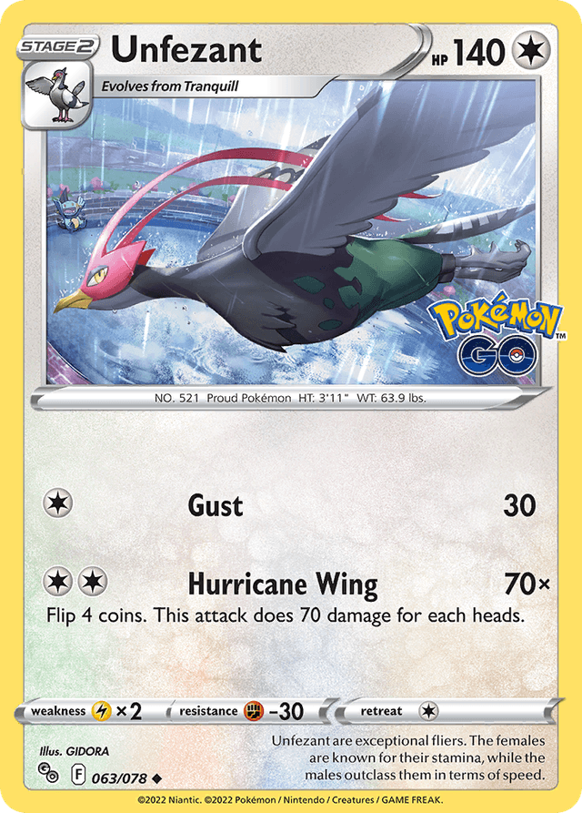 Carta Unfezant 63/78 do set Pokémon GO — Pokémon TCG | Bynx