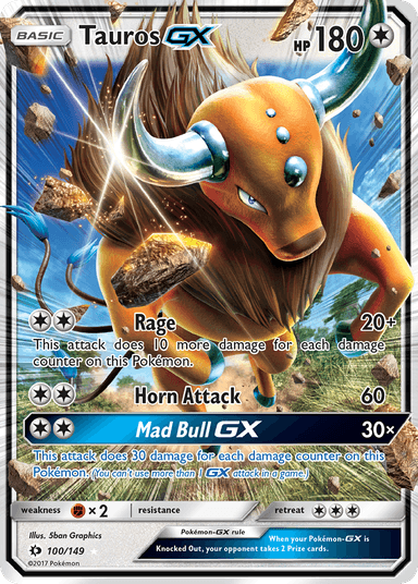 Carta Tauros-GX 100/149 do set Sun & Moon — Pokémon TCG | Bynx