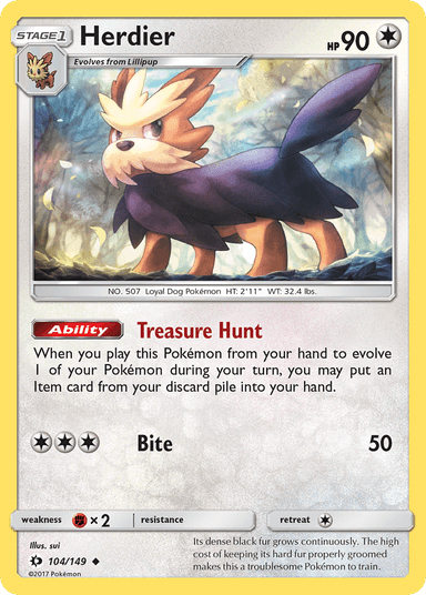 Carta Herdier 104/149 do set Sun & Moon — Pokémon TCG | Bynx