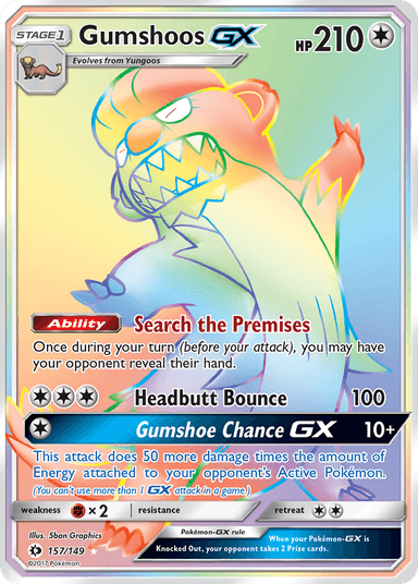 Carta Gumshoos-GX 157/149 do set Sun & Moon — Pokémon TCG | Bynx