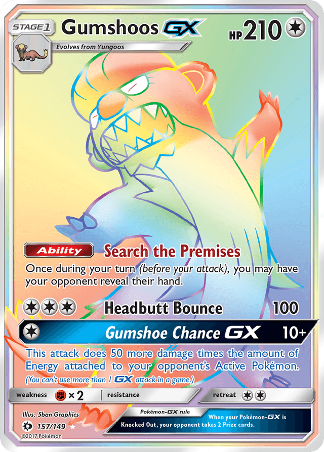 Carta Gumshoos-GX 157/149 do set Sun & Moon — Pokémon TCG | Bynx