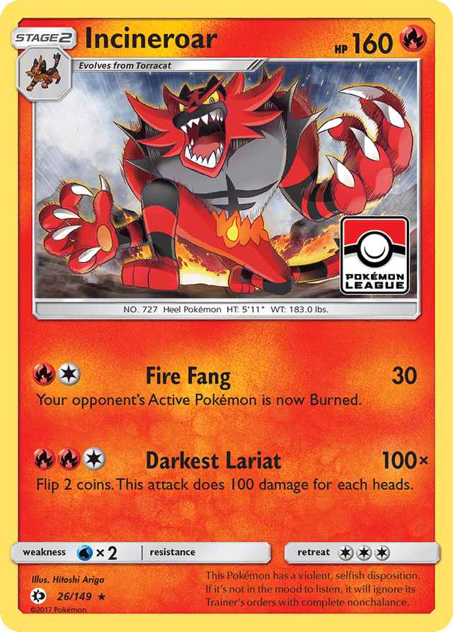 Carta Incineroar 26/149 do set Sun & Moon — Pokémon TCG | Bynx