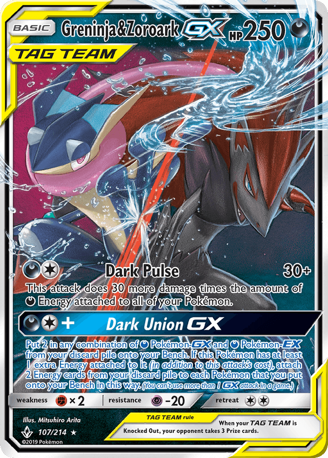 Carta Greninja & Zoroark-GX 107/214 do set Unbroken Bonds — Pokémon TCG | Bynx