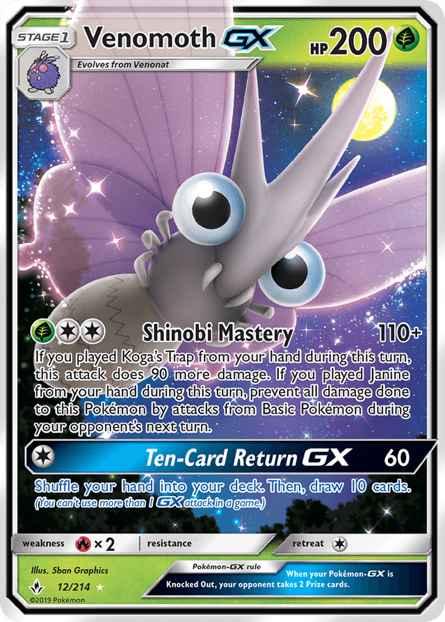 Carta Venomoth-GX 12/214 do set Unbroken Bonds — Pokémon TCG | Bynx