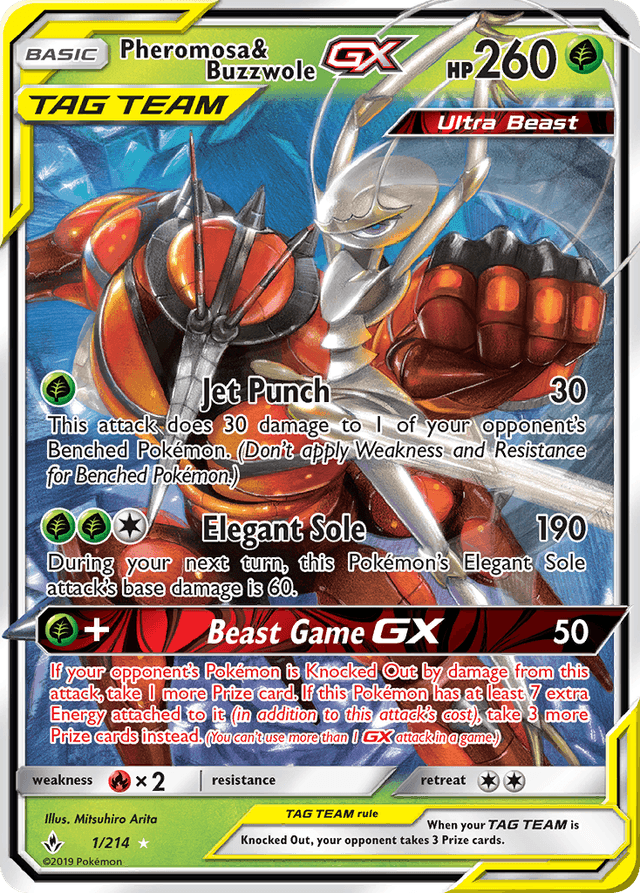 Carta Pheromosa & Buzzwole-GX 1/214 do set Unbroken Bonds — Pokémon TCG | Bynx