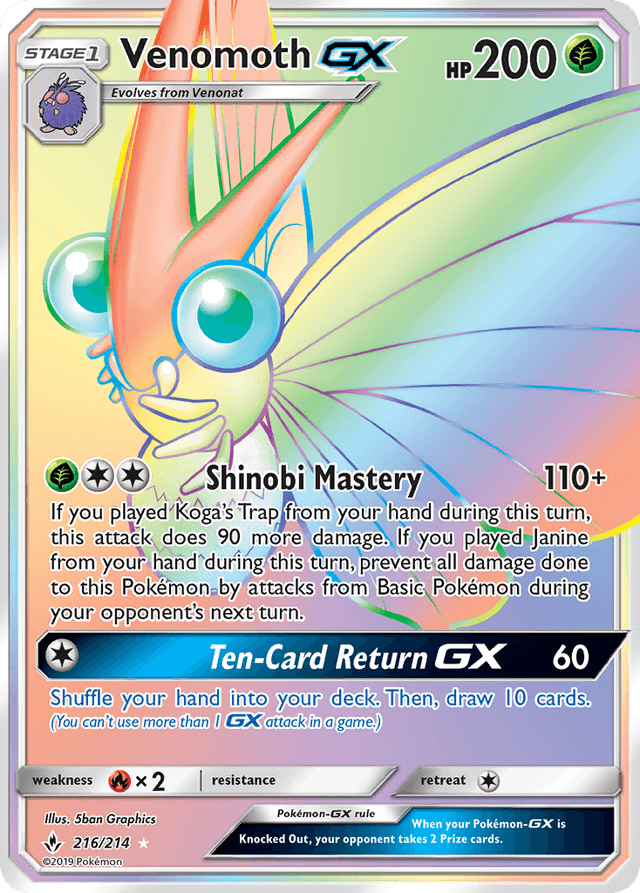 Carta Venomoth-GX 216/214 do set Unbroken Bonds — Pokémon TCG | Bynx