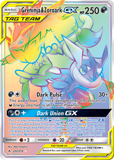 Carta Greninja & Zoroark-GX 222/214 do set Unbroken Bonds — Pokémon TCG | Bynx