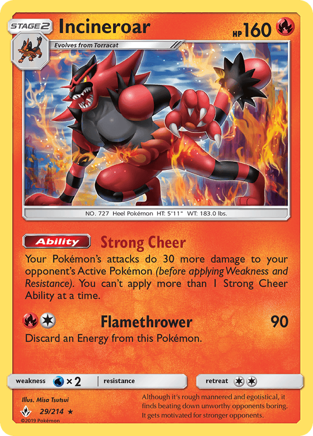 Carta Incineroar 29/214 do set Unbroken Bonds — Pokémon TCG | Bynx