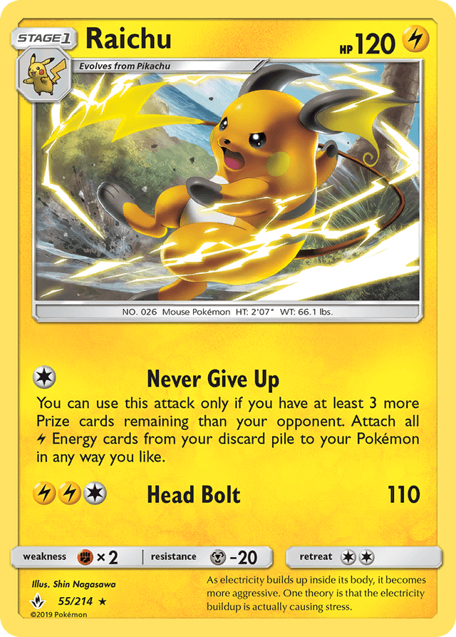 Carta Raichu 55/214 do set Unbroken Bonds — Pokémon TCG | Bynx