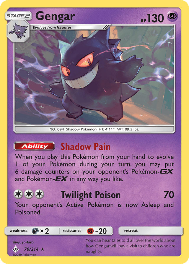 Carta Gengar 70/214 do set Unbroken Bonds — Pokémon TCG | Bynx