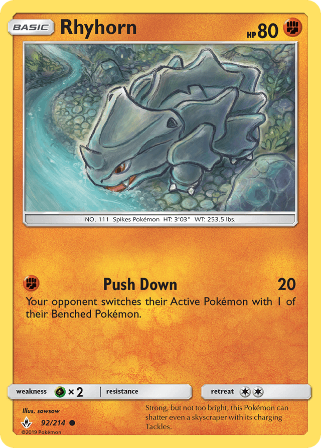 Carta Rhyhorn 92/214 do set Unbroken Bonds — Pokémon TCG | Bynx